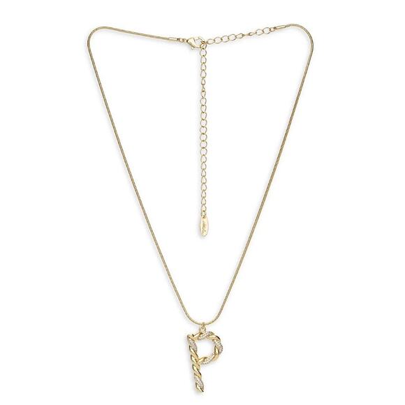 NEW ETTIKA REVOLVE 18K Goldplated Twisted Crystal Initial Pendant Necklace P - Picture 1 of 4
